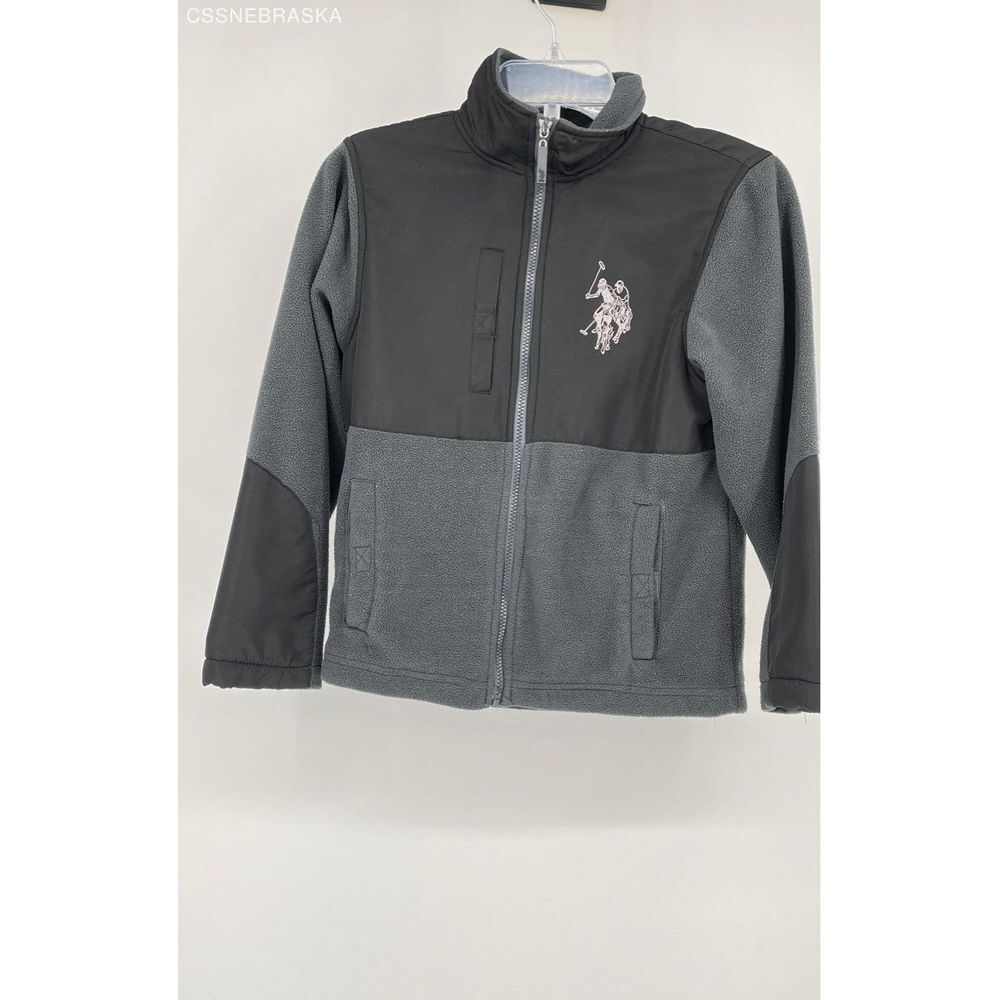 US Polo Assn Gray Kids Fleece‎ Jacket Full Zip Coat Big Logo - Size 10/12